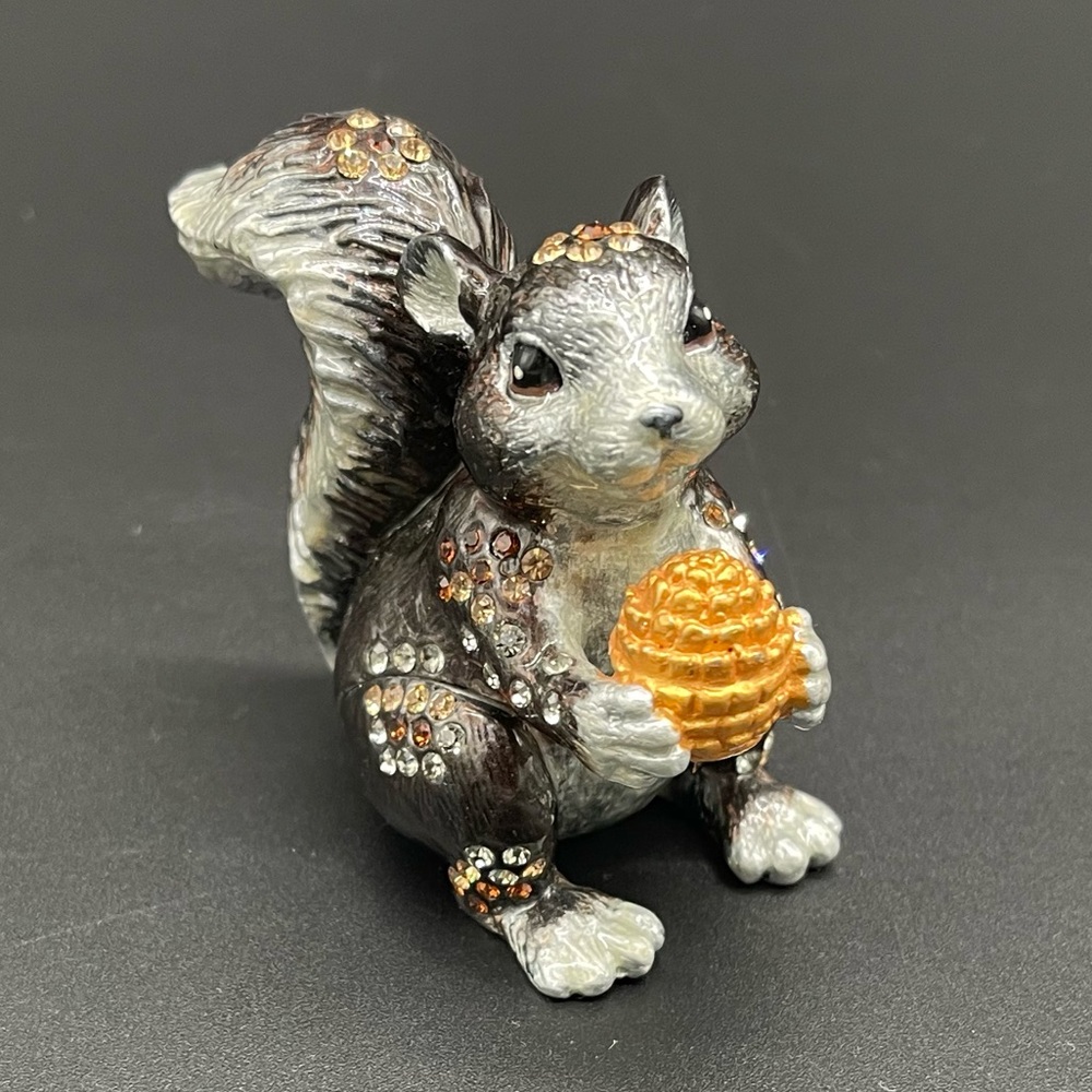 Bejewelled Enamel Squirrel with Pinecone Hinged Trinket Box
